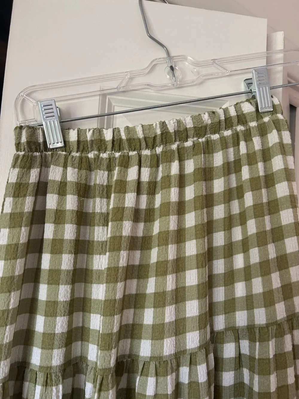 Blu Pepper Olive Green and White Gingham Tiered Maxi Skirt - Picture 3 of 3